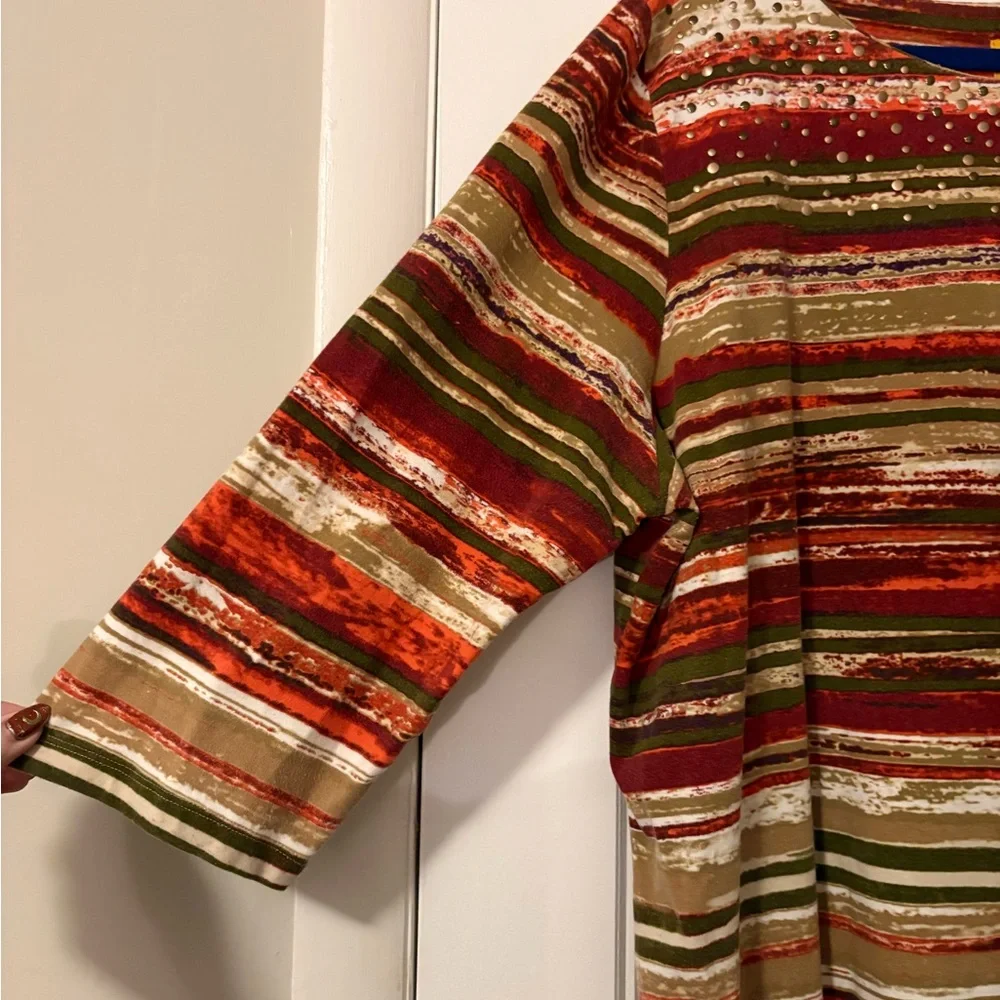 Ruby Rd. Multicolor Striped Long Sleeve Top - Picture 2 of 7